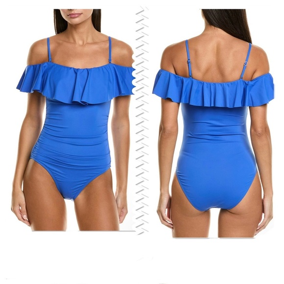La Blanca Blue Ruffled One Piece Swimsuit Size 18W - Picture 1 of 8